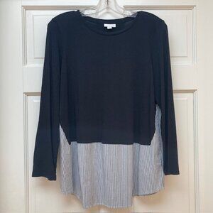 J. Jill Black and white long sleeved mixed media tunic top size M